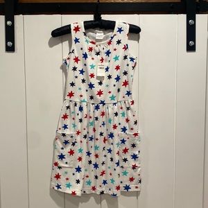 Hanna Andersson Girls 140 Star Print Tank Top Dress with Pockets
